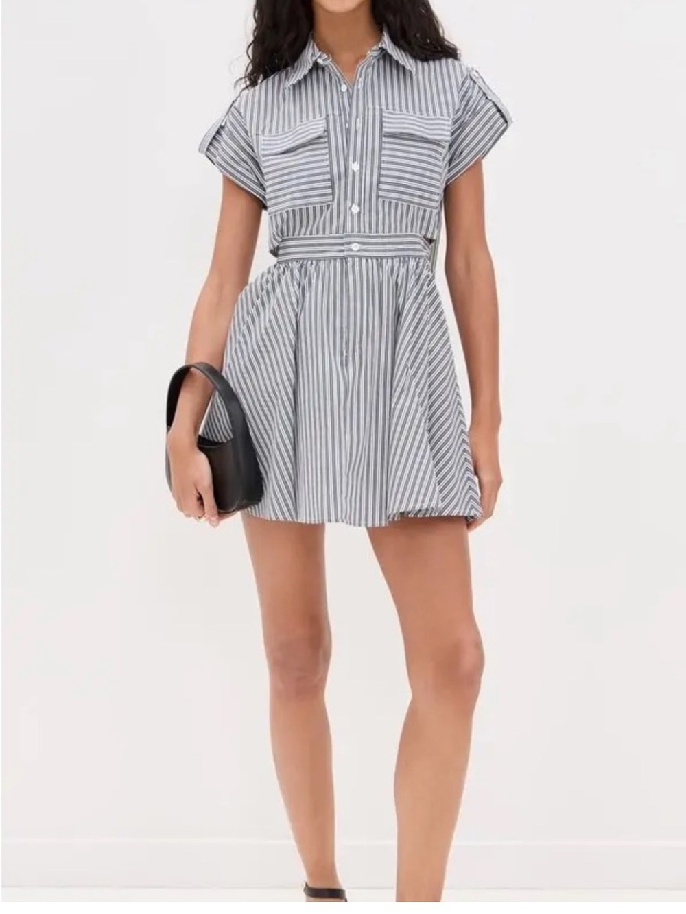 O.P.T Rowe Striped Mini Shirt Dress Black White Size XS